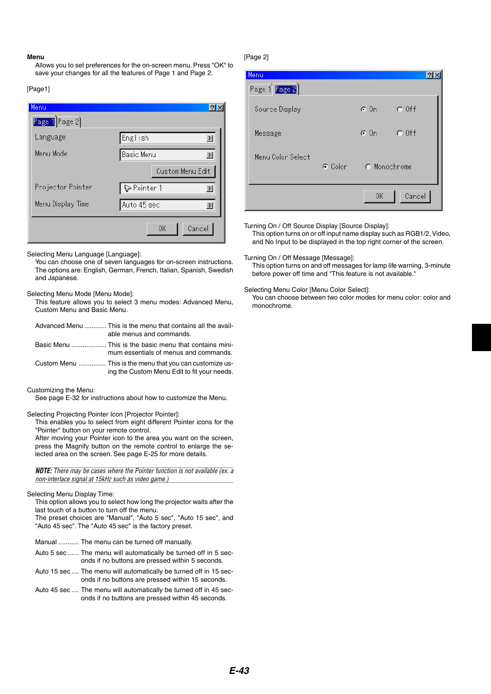 E-43 | NEC MT1065/MT1060 User Manual | Page 43 / 65