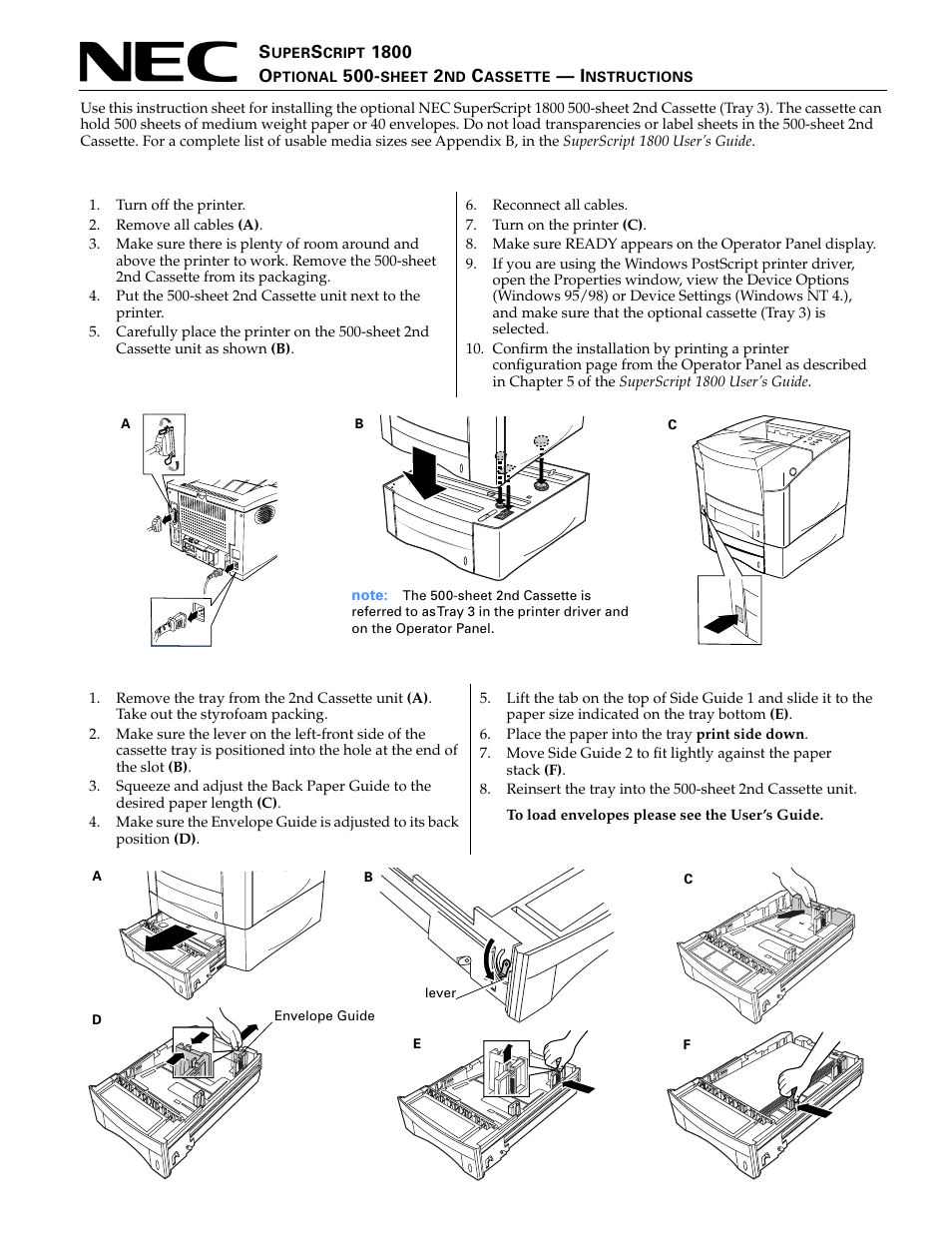 Optional 500 sheet cassette | NEC 1800 User Manual | Page 2 / 5