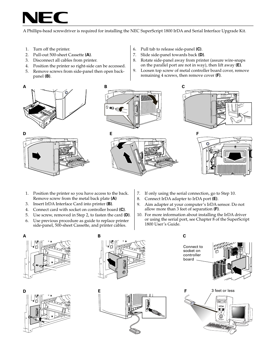 Irda/serial interface upgrade kit, 1800 i | NEC 1800 User Manual | Page 3 / 5