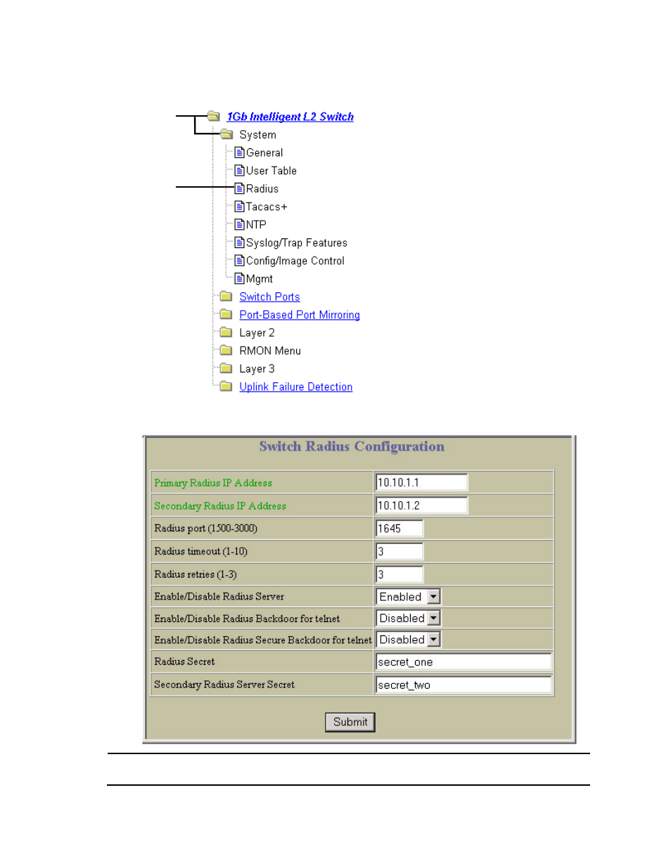 Configuring radius on the switch (bbi example) | NEC INTELLIGENT L2 SWITCH N8406-022A User Manual | Page 16 / 94