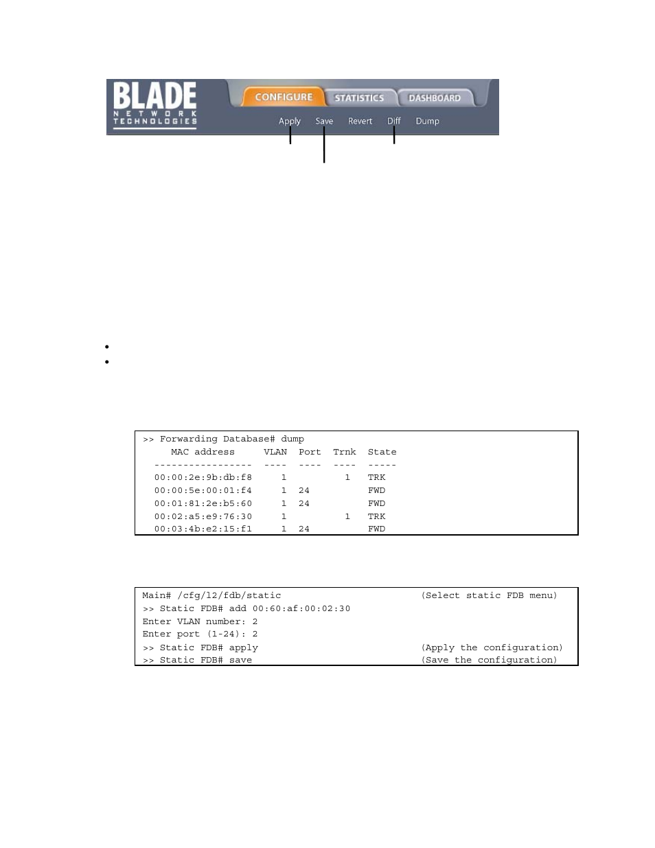 Fdb static entries, Trunking support for fdb static entries, Configuring a static fdb entry | NEC INTELLIGENT L2 SWITCH N8406-022A User Manual | Page 48 / 94