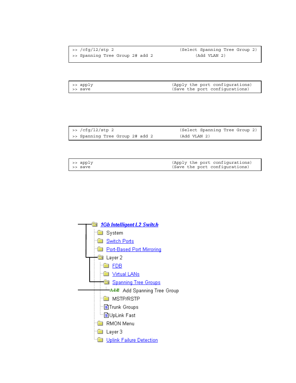 Configuring switch 1 (aos cli example), Configuring switch 2 (aos cli example), Configuring switch 1 (bbi example) | NEC INTELLIGENT L2 SWITCH N8406-022A User Manual | Page 53 / 94