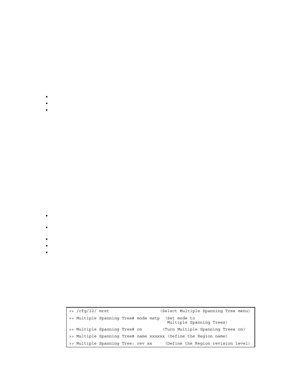 Multiple spanning tree protocol, Mstp region, Common internal spanning tree | Mstp configuration guidelines, Mstp configuration example | NEC INTELLIGENT L2 SWITCH N8406-022A User Manual | Page 59 / 94