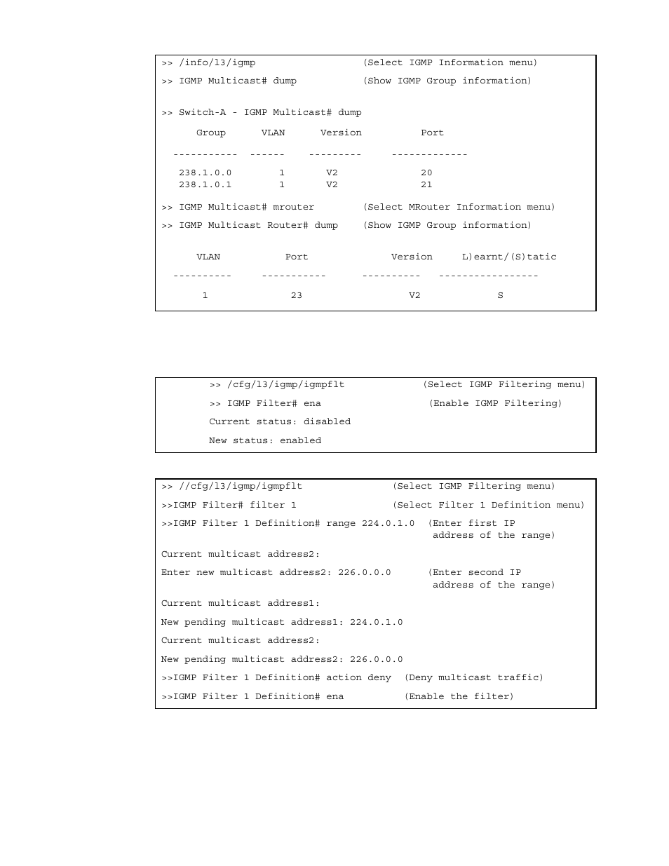 Configuring igmp filtering (cli example) | NEC INTELLIGENT L2 SWITCH N8406-022A User Manual | Page 66 / 94