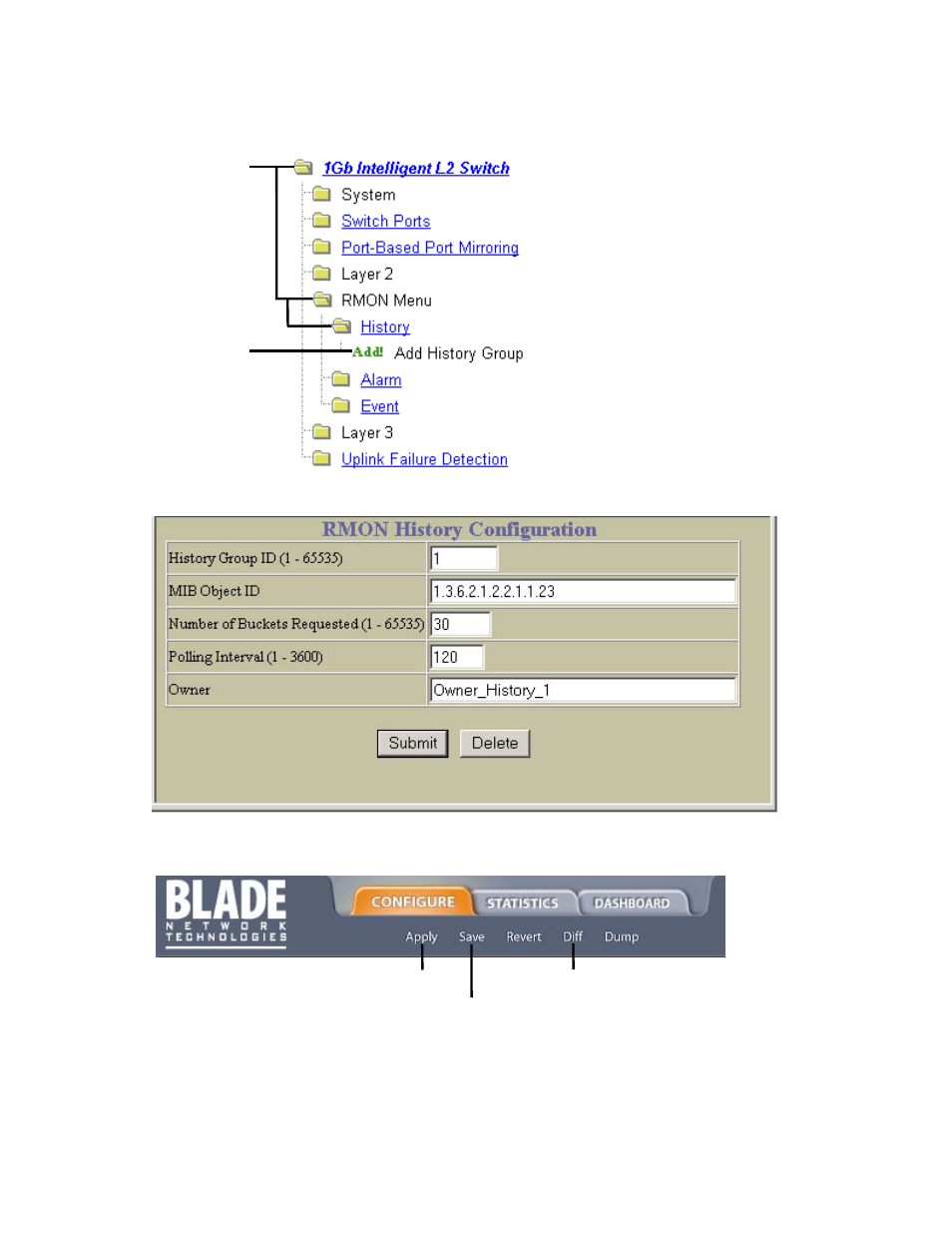 Configure rmon history (bbi example) | NEC INTELLIGENT L2 SWITCH N8406-022A User Manual | Page 78 / 94