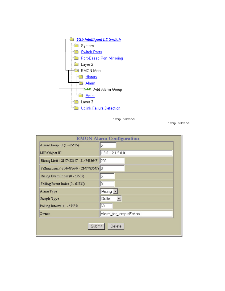 Configure rmon alarms (bbi example 2) | NEC INTELLIGENT L2 SWITCH N8406-022A User Manual | Page 82 / 94