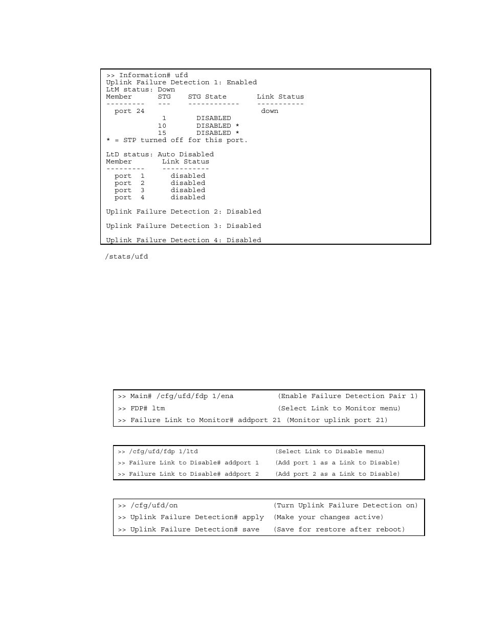 Monitoring uplink failure detection, Configuring uplink failure detection, Configuring ufd on switch 1 (aos cli example) | NEC INTELLIGENT L2 SWITCH N8406-022A User Manual | Page 87 / 94