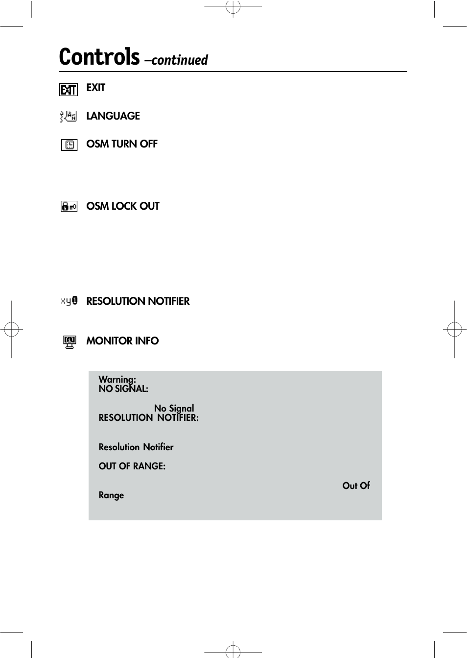 Controls, Continued | NEC LCD1504M User Manual | Page 29 / 41