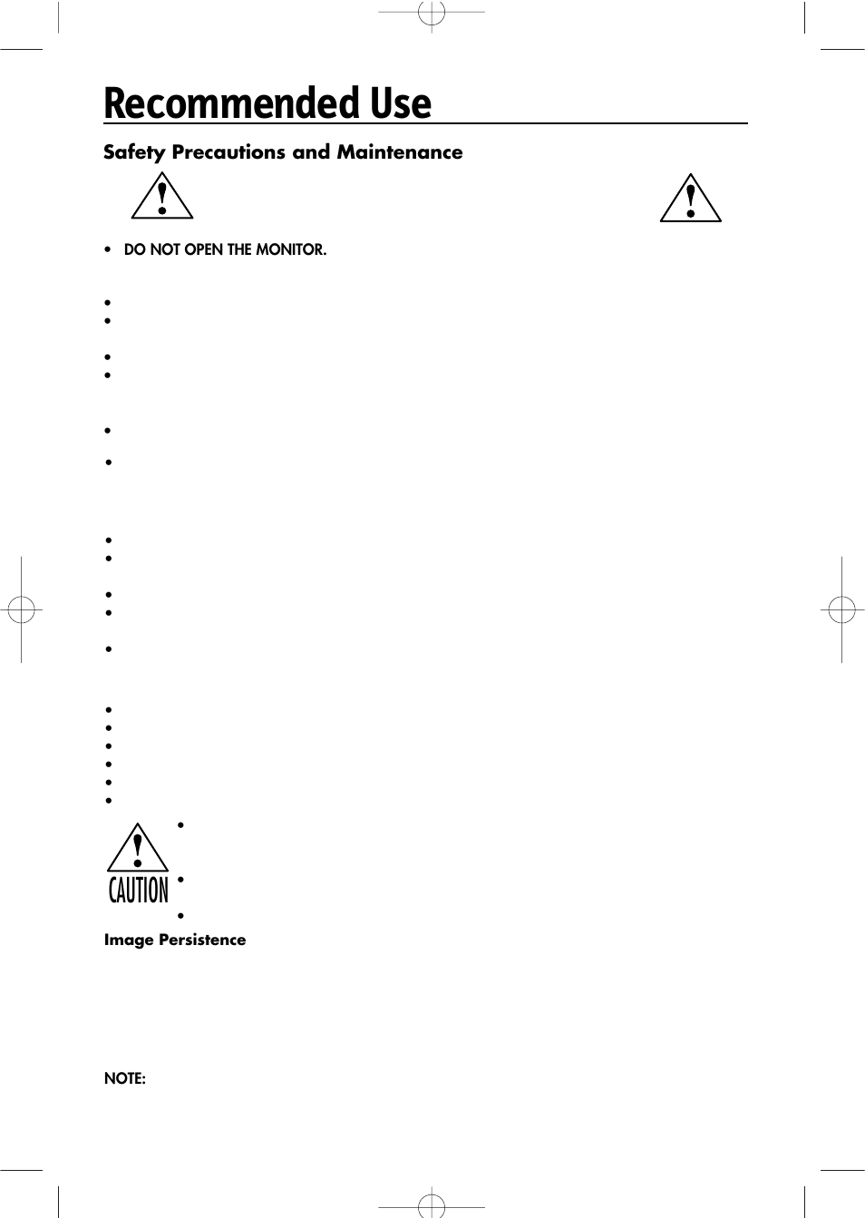 Recommended use, Caution | NEC LCD1504M User Manual | Page 30 / 41