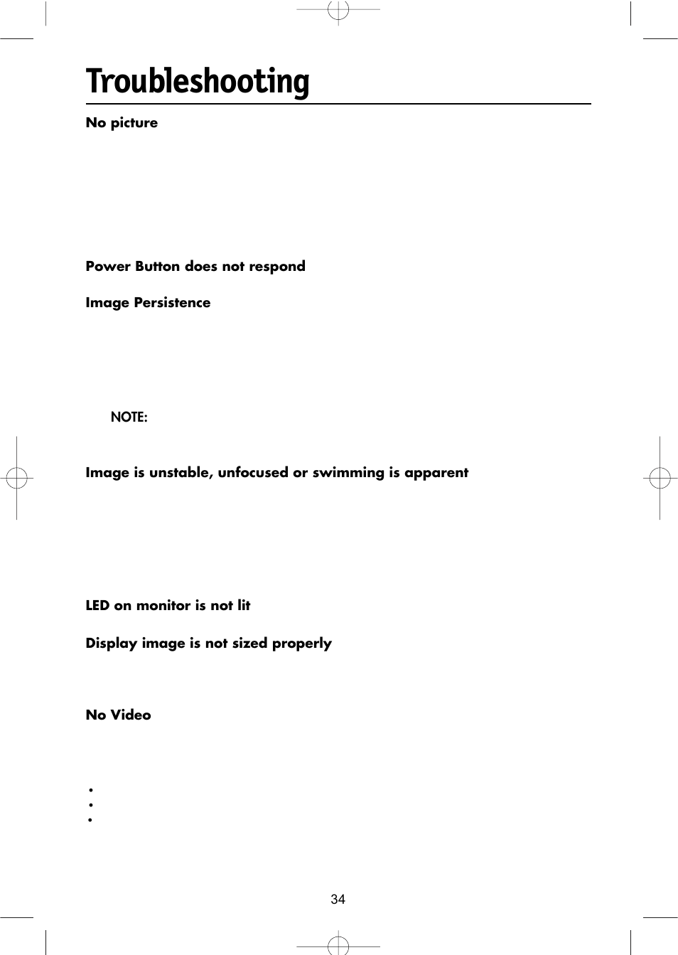 Troubleshooting, No sound | NEC LCD1504M User Manual | Page 36 / 41