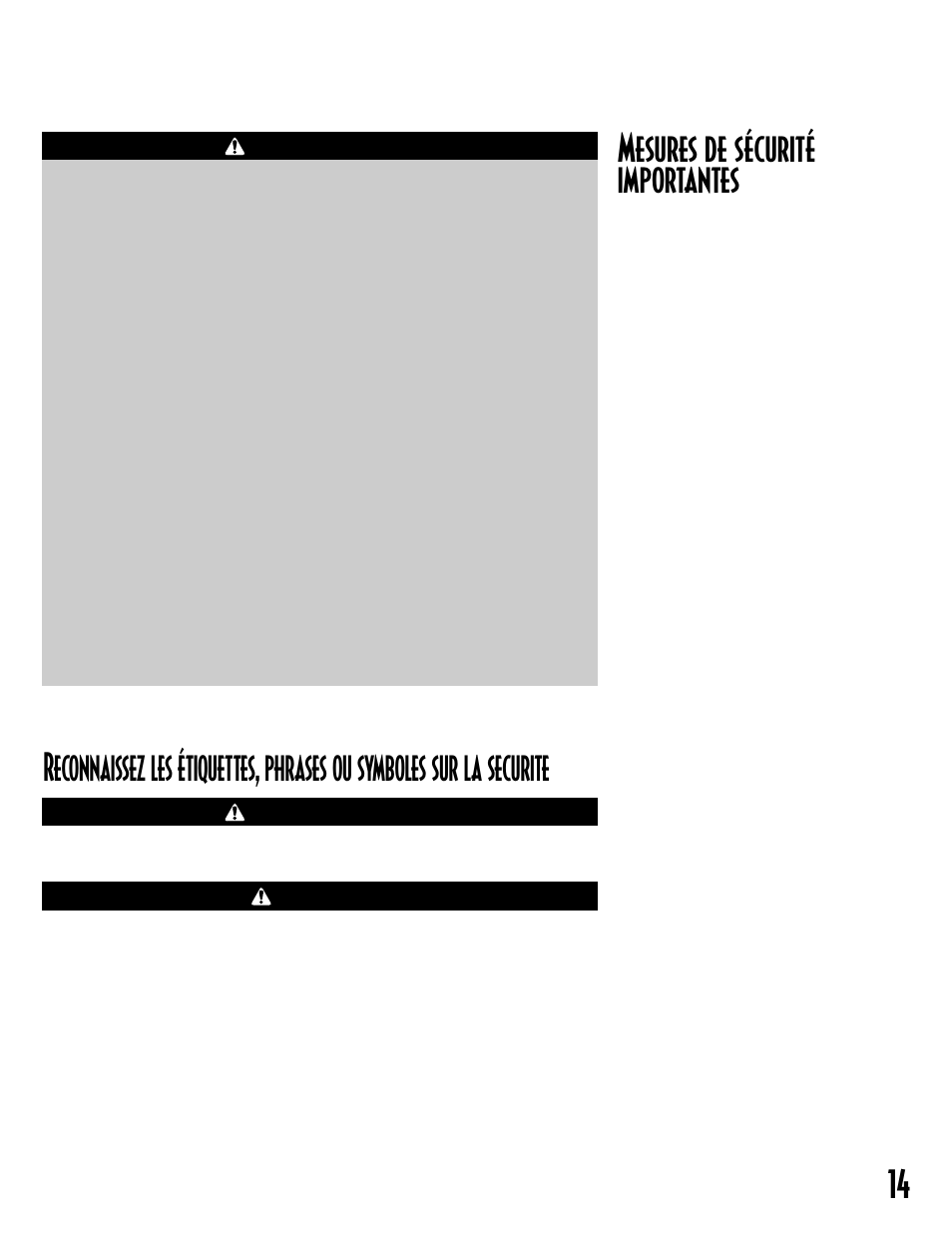 14 mesures de sécurité importantes, Avertissement, Avertissement attention | NEC INTELLIDRY MD-15 User Manual | Page 15 / 36