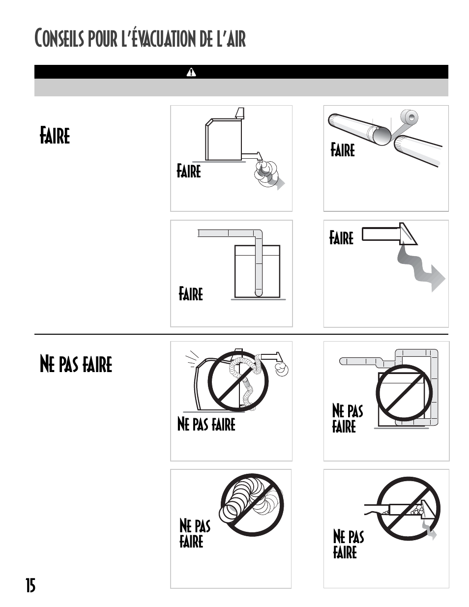 Faire, Onseils pour l’évacuation de l’air, Ne pas faire | NEC INTELLIDRY MD-15 User Manual | Page 16 / 36