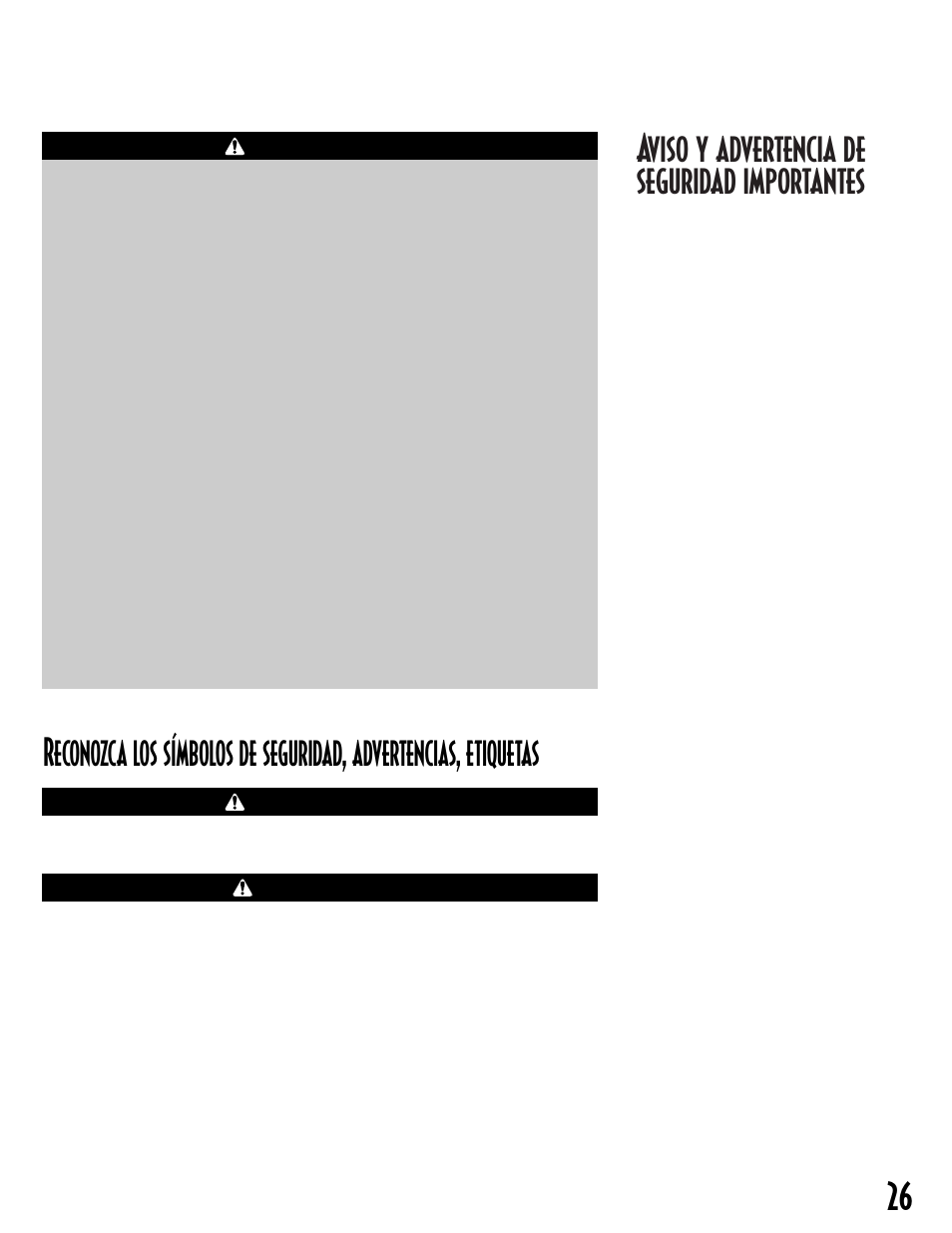 Aviso y advertencia de seguridad importantes, Advertencia, Advertencia precaución | NEC INTELLIDRY MD-15 User Manual | Page 27 / 36