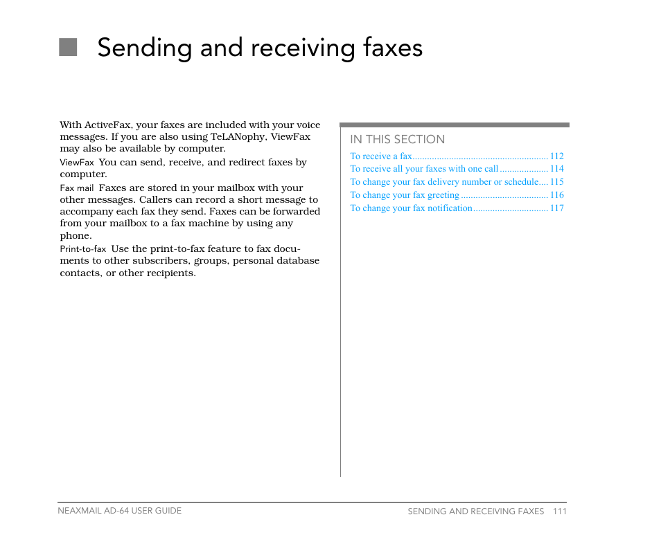 Sending and receiving faxes, Phone. see, Chine. see | Nsending and receiving faxes | NEC NEAXMail AD-64 User Manual | Page 115 / 154