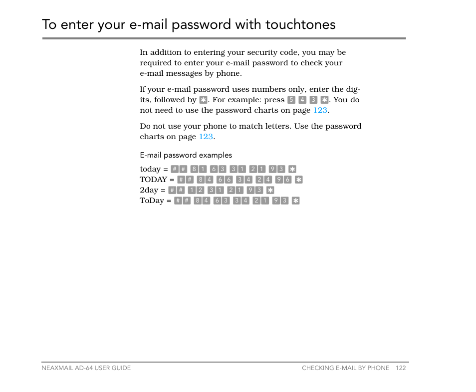 To enter your e-mail password with touchtones | NEC NEAXMail AD-64 User Manual | Page 126 / 154