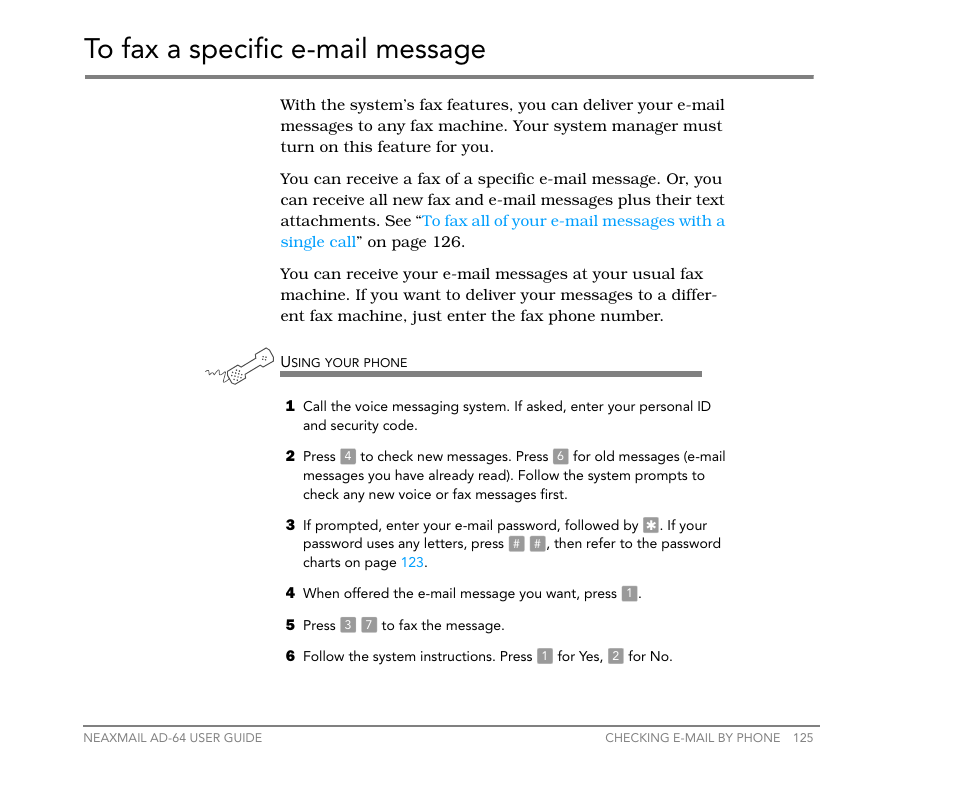 To fax a specific e-mail message | NEC NEAXMail AD-64 User Manual | Page 129 / 154