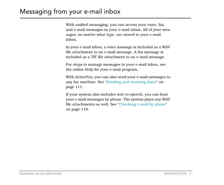 Messaging from your e-mail inbox | NEC NEAXMail AD-64 User Manual | Page 13 / 154