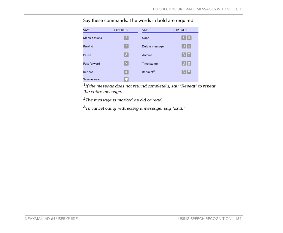 Say these commands. the words in bold are required | NEC NEAXMail AD-64 User Manual | Page 138 / 154