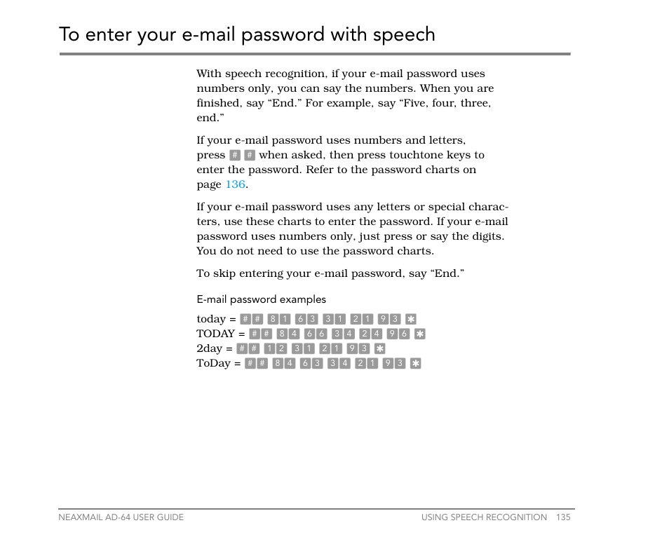 To enter your e-mail password with speech, Word. see, To enter your e-mail pass | Word with speech | NEC NEAXMail AD-64 User Manual | Page 139 / 154