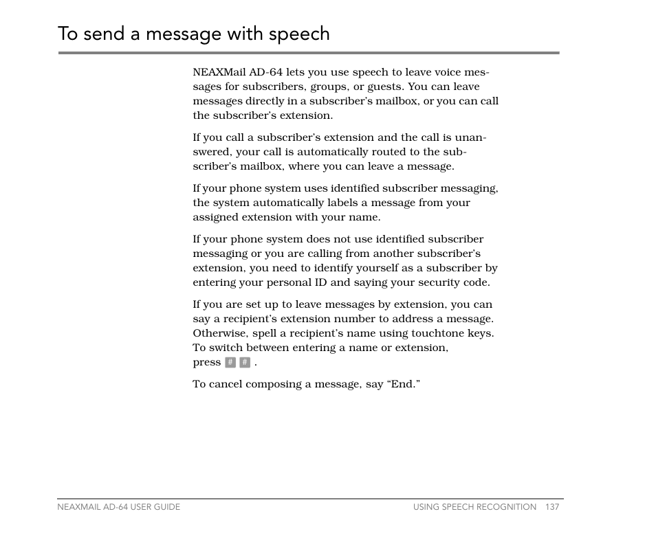 To send a message with speech | NEC NEAXMail AD-64 User Manual | Page 141 / 154