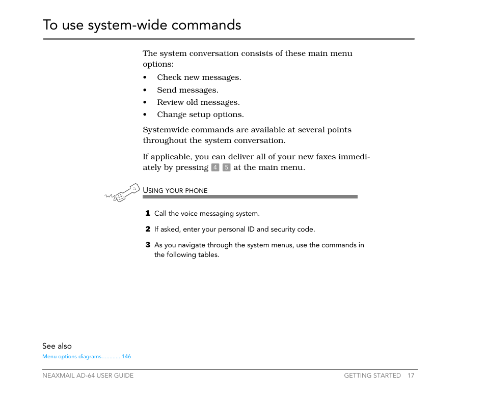 To use system-wide commands | NEC NEAXMail AD-64 User Manual | Page 21 / 154