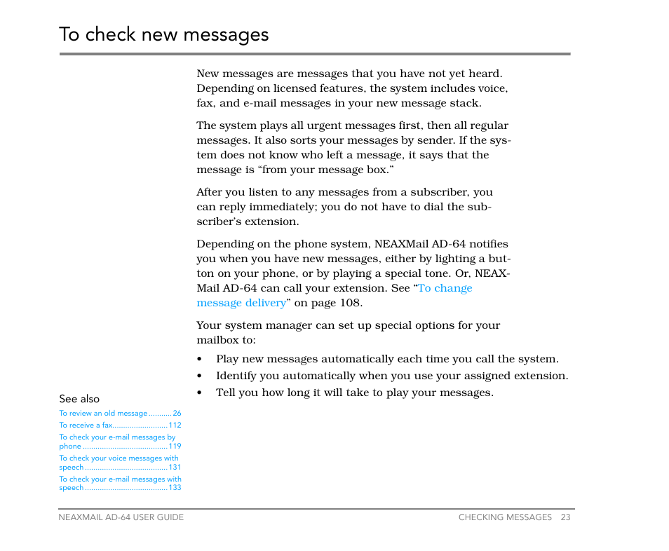 To check new messages | NEC NEAXMail AD-64 User Manual | Page 27 / 154