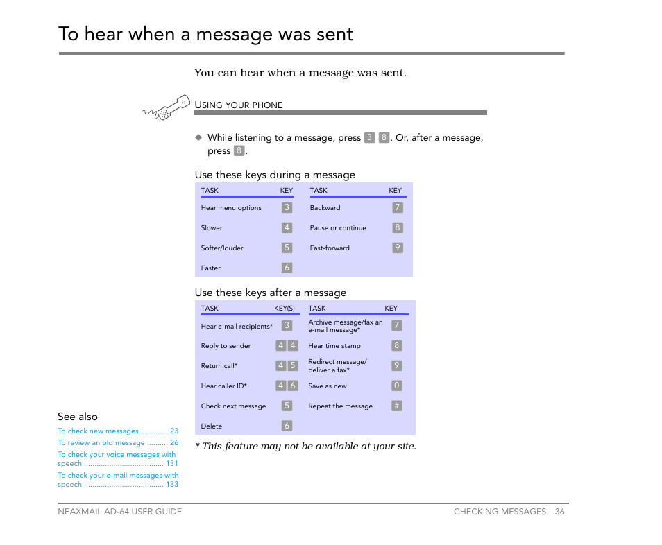 To hear when a message was sent | NEC NEAXMail AD-64 User Manual | Page 40 / 154