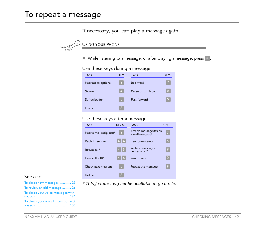 To repeat a message | NEC NEAXMail AD-64 User Manual | Page 46 / 154