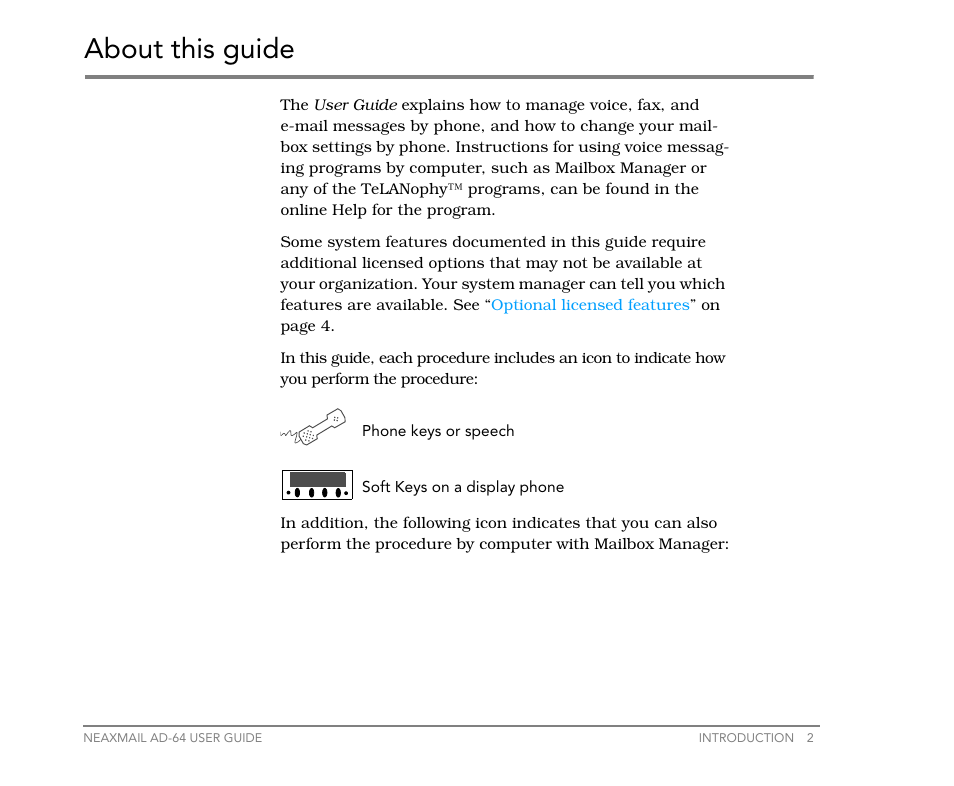 About this guide | NEC NEAXMail AD-64 User Manual | Page 6 / 154