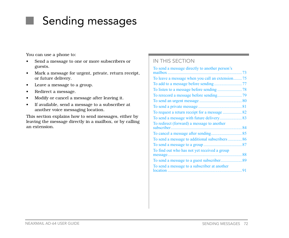 Sending messages, Nsending messages | NEC NEAXMail AD-64 User Manual | Page 76 / 154