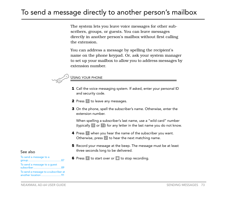 To send a message directly to another person’s, Mailbox | NEC NEAXMail AD-64 User Manual | Page 77 / 154