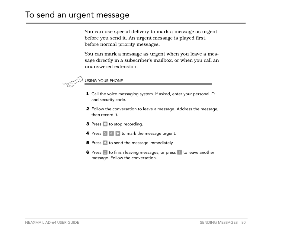 To send an urgent message | NEC NEAXMail AD-64 User Manual | Page 84 / 154