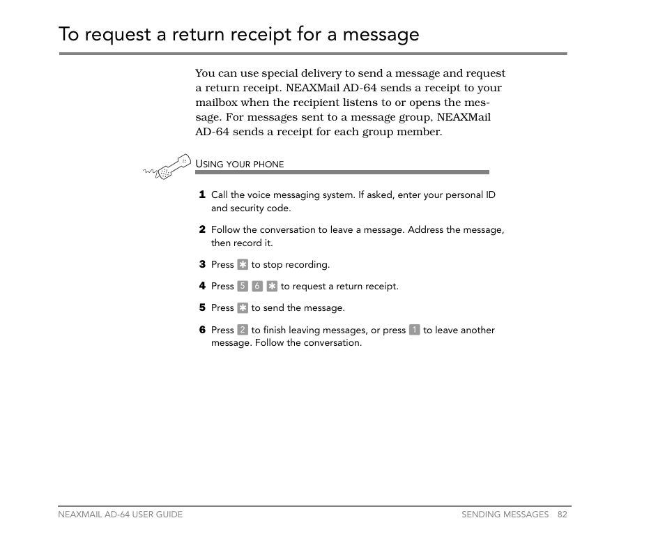 To request a return receipt for a message | NEC NEAXMail AD-64 User Manual | Page 86 / 154