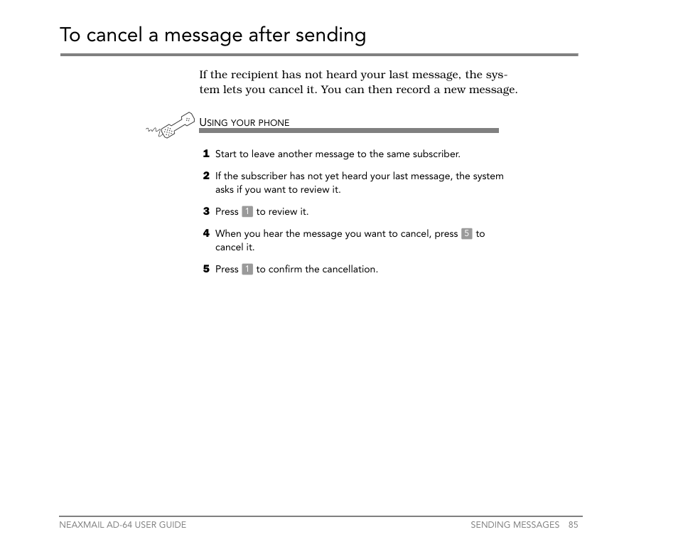 To cancel a message after sending | NEC NEAXMail AD-64 User Manual | Page 89 / 154