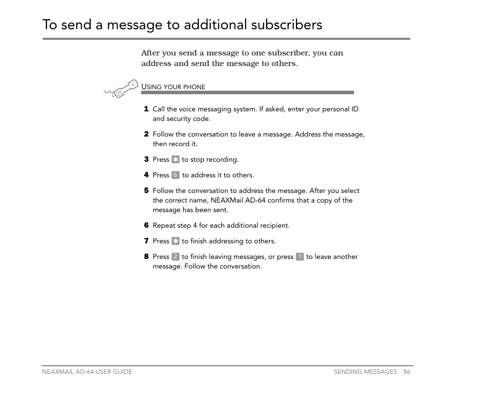 To send a message to additional subscribers | NEC NEAXMail AD-64 User Manual | Page 90 / 154