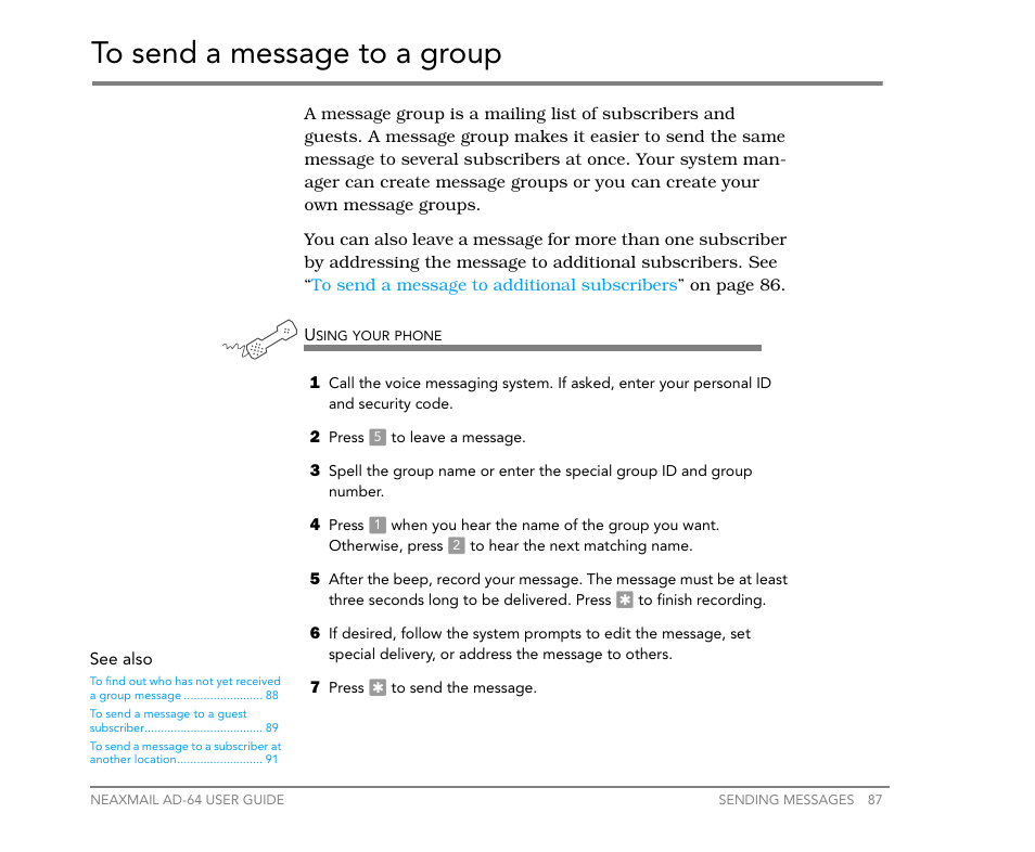 To send a message to a group | NEC NEAXMail AD-64 User Manual | Page 91 / 154