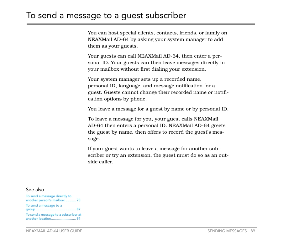 To send a message to a guest subscriber | NEC NEAXMail AD-64 User Manual | Page 93 / 154