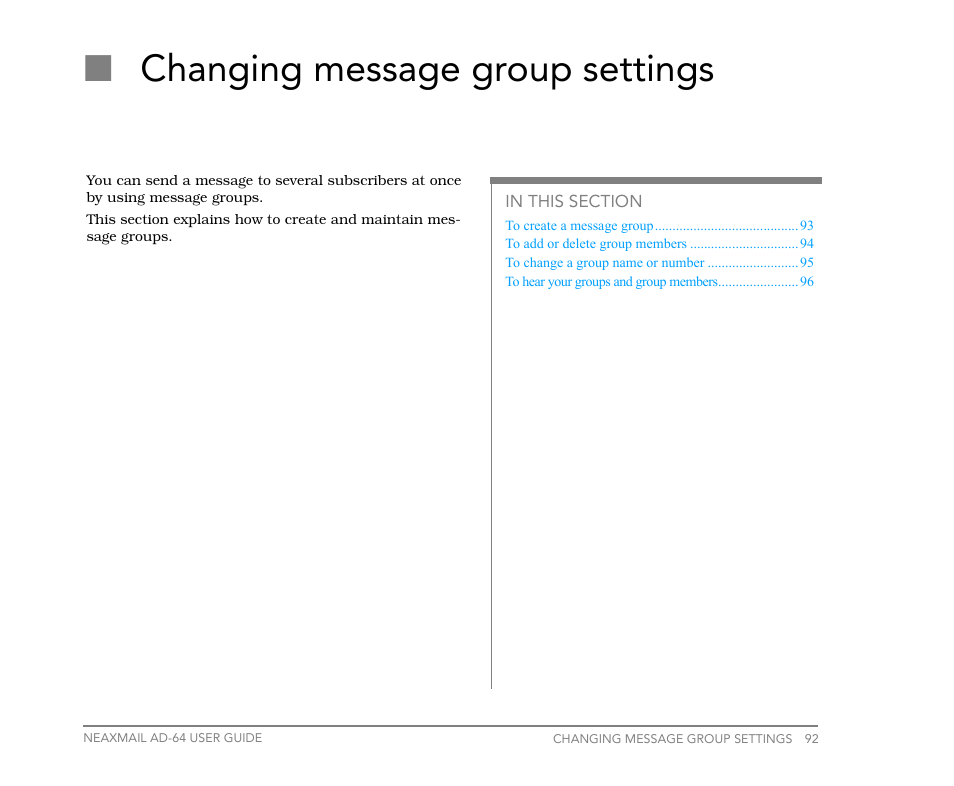 Changing message group settings, Nchanging message group settings | NEC NEAXMail AD-64 User Manual | Page 96 / 154