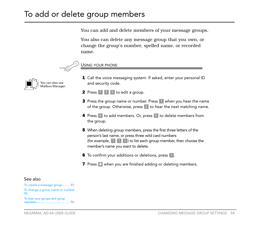 To add or delete group members | NEC NEAXMail AD-64 User Manual | Page 98 / 154