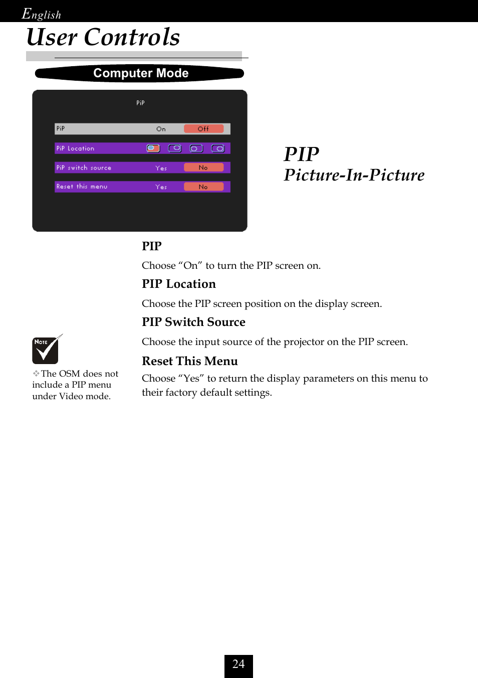 User controls, Picture-in-picture | NEC LT10 User Manual | Page 26 / 36