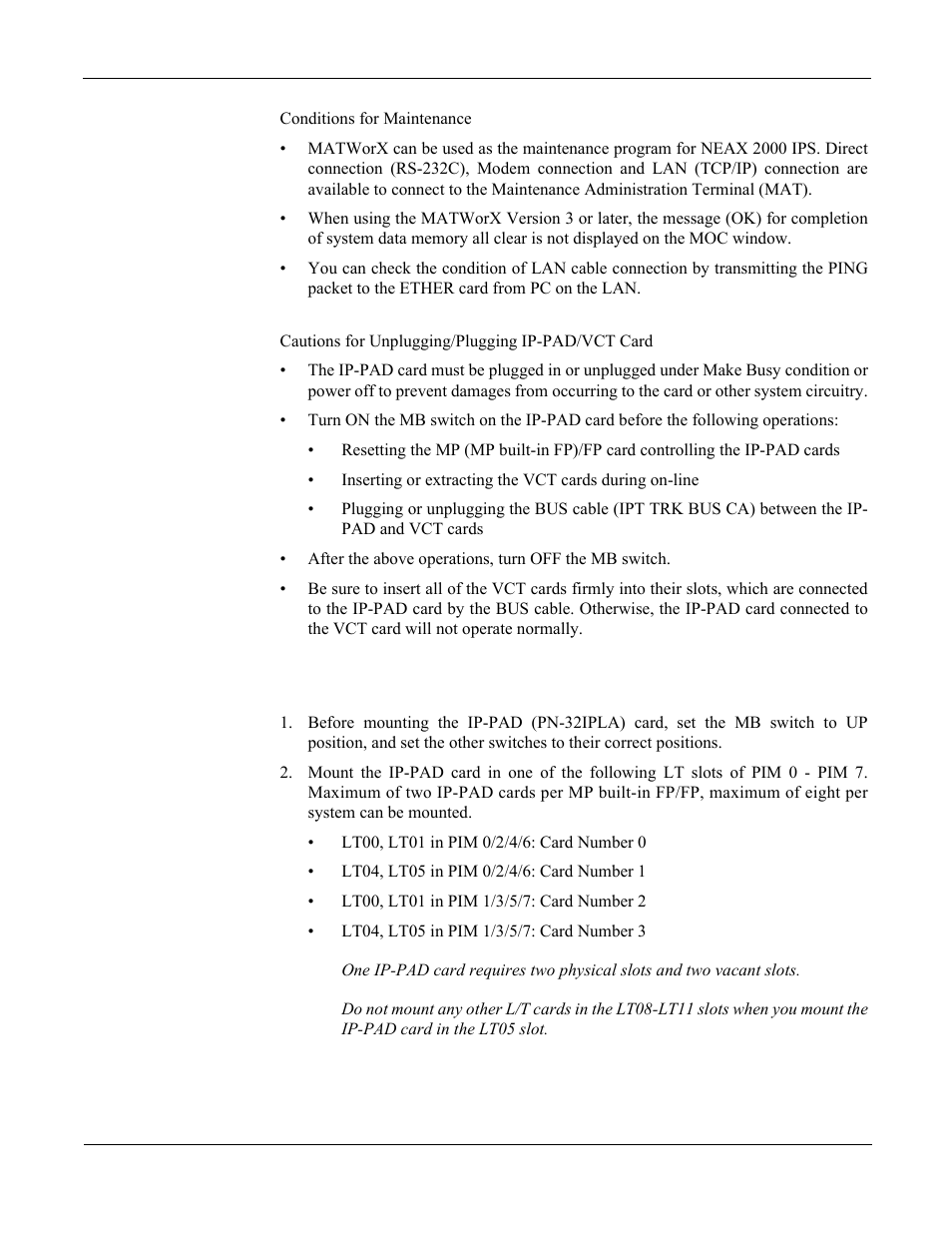 Maintenance, Ip-pad/vct card, Mounting ip-pad card | NEC NEAX 2000 IPS User Manual | Page 27 / 96