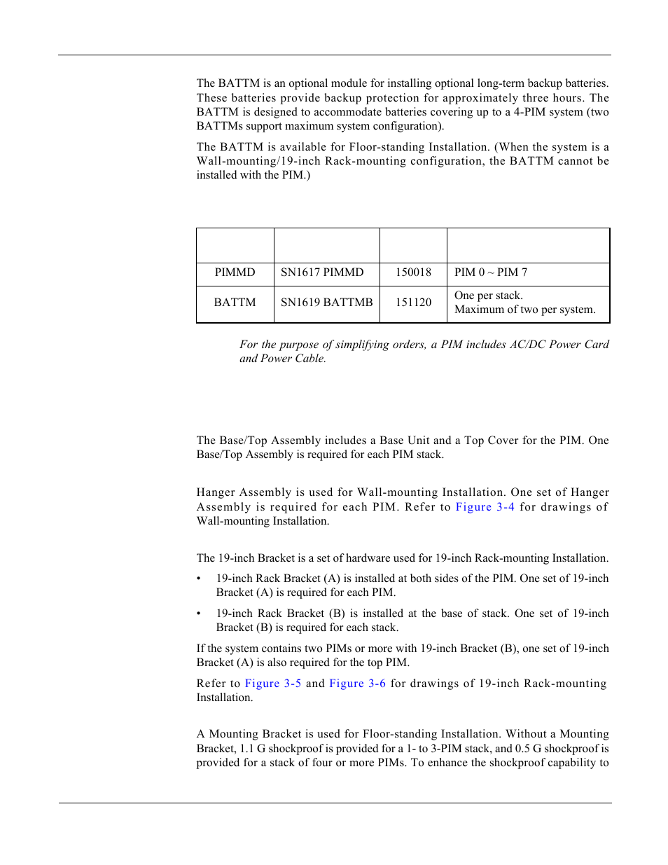 Battery module (battm), Installation hardware, Base/top assembly | Hanger assembly, Inch bracket, Optional bracket, Base/top assembly hanger assembly, Table 3-1, Modules | NEC NEAX 2000 IPS User Manual | Page 37 / 96