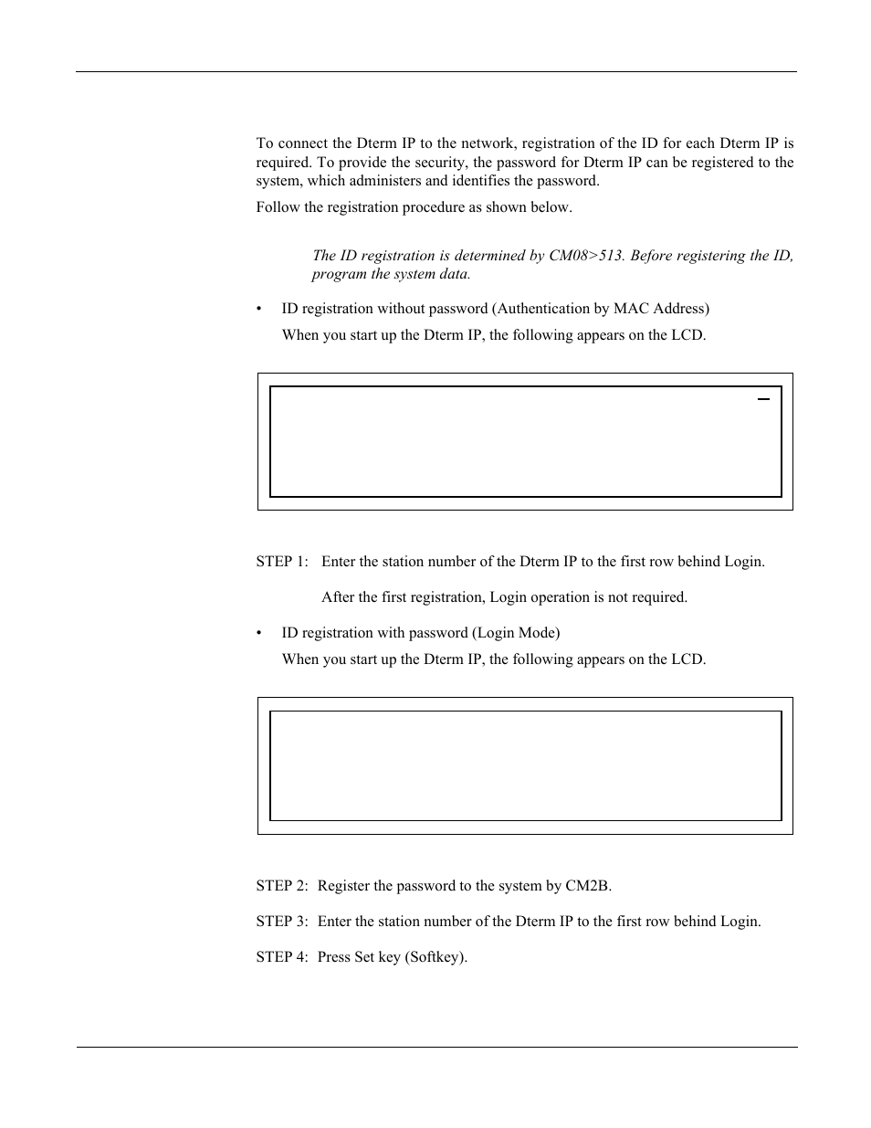 Dterm ip login/logout, Dterm ip login, Figure 7-1 | Figure 7-2, Dterm ip display (id registration with password) | NEC NEAX 2000 IPS User Manual | Page 86 / 96