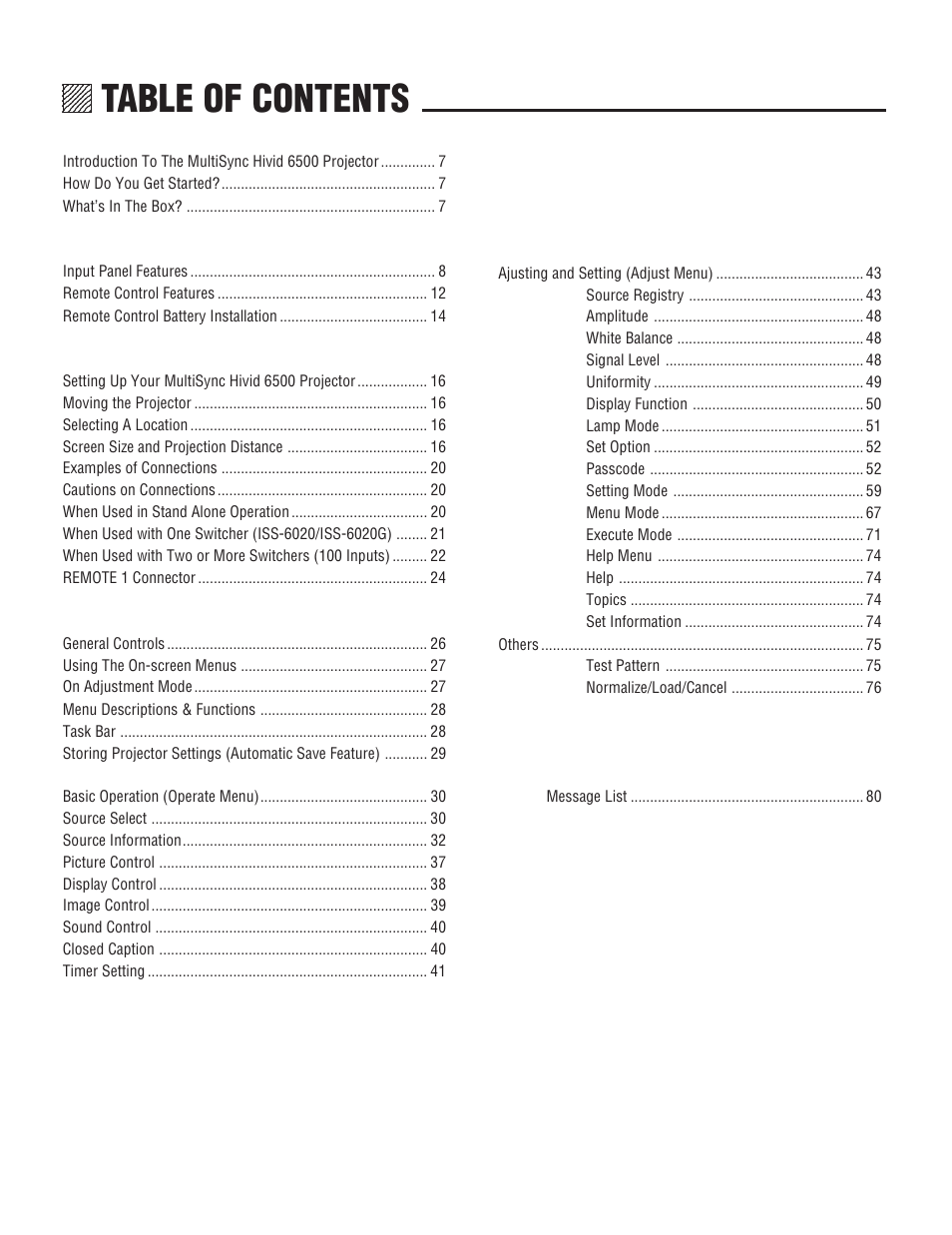 NEC XL-6500 User Manual | Page 6 / 82