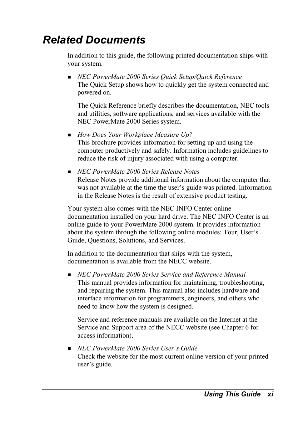 Related documents | NEC 2000 User Manual | Page 10 / 137