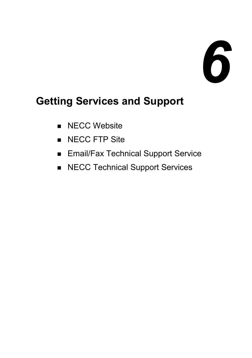 6 getting services and support | NEC 2000 User Manual | Page 100 / 137