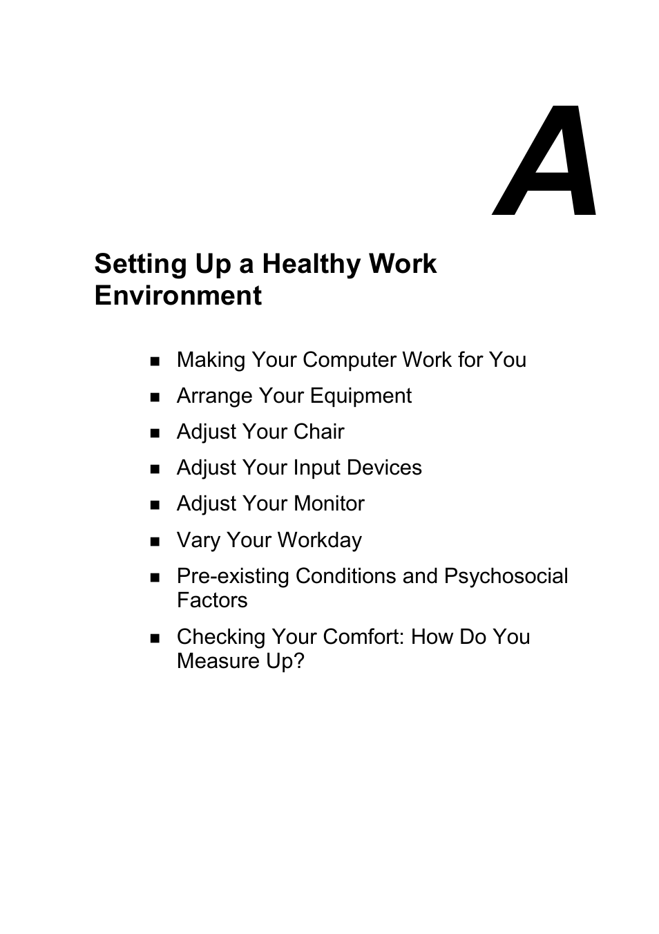 A setting up a healthy work environment, Setting up a healthy work environment | NEC 2000 User Manual | Page 104 / 137