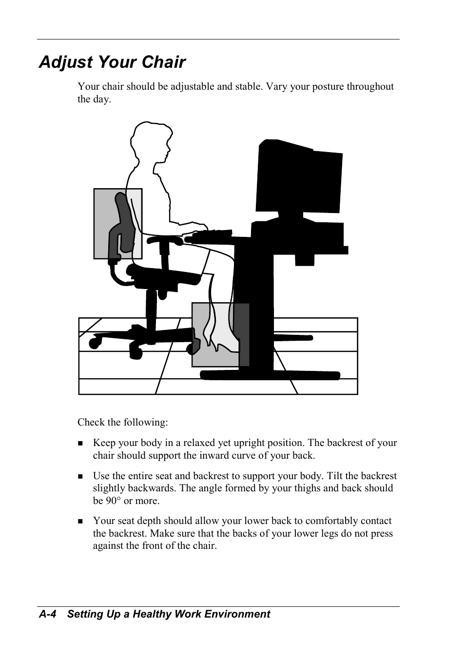 Adjust your chair | NEC 2000 User Manual | Page 107 / 137