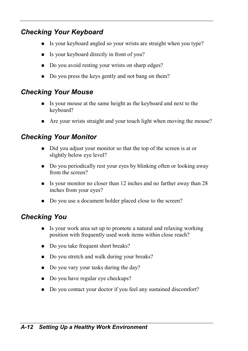 Checking your keyboard, Checking your mouse, Checking your monitor | Checking you | NEC 2000 User Manual | Page 115 / 137