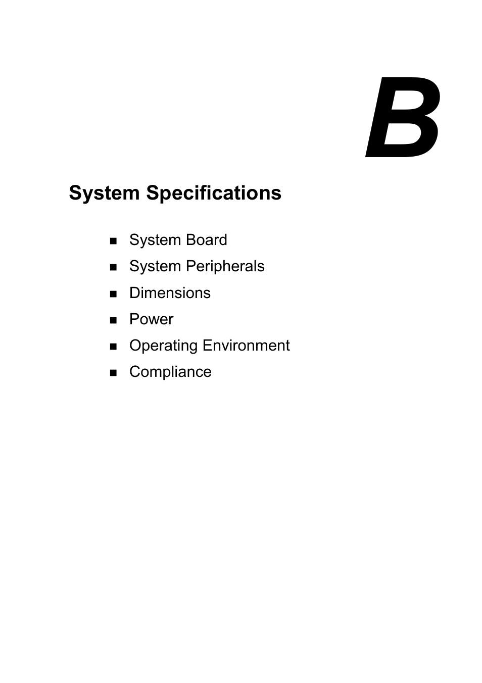 B system specifications, System specifications | NEC 2000 User Manual | Page 117 / 137